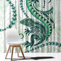 Green Maori Tuatara Window Curtain Luxury Pastel Pattern