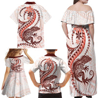 Red Maori Tuatara Family Matching Off Shoulder Maxi Dress and Hawaiian Shirt Luxury Pastel Pattern