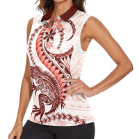 Red Maori Tuatara Women Sleeveless Polo Shirt Luxury Pastel Pattern