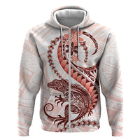 Red Maori Tuatara Zip Hoodie Luxury Pastel Pattern LT01 Zip Hoodie Red - Polynesian Pride