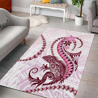 Pink Maori Tuatara Area Rug Luxury Pastel Pattern