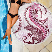 Pink Maori Tuatara Beach Blanket Luxury Pastel Pattern