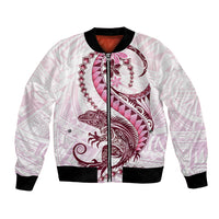 Pink Maori Tuatara Bomber Jacket Luxury Pastel Pattern LT01 Unisex Pink - Polynesian Pride