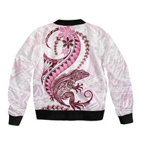 Pink Maori Tuatara Bomber Jacket Luxury Pastel Pattern LT01 - Polynesian Pride