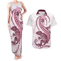 Pink Maori Tuatara Couples Matching Tank Maxi Dress and Hawaiian Shirt Luxury Pastel Pattern