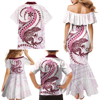 Pink Maori Tuatara Family Matching Mermaid Dress and Hawaiian Shirt Luxury Pastel Pattern