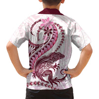Pink Maori Tuatara Family Matching Off Shoulder Maxi Dress and Hawaiian Shirt Luxury Pastel Pattern LT01 - Polynesian Pride