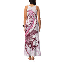 Pink Maori Tuatara Family Matching Tank Maxi Dress and Hawaiian Shirt Luxury Pastel Pattern
