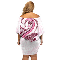 Pink Maori Tuatara Off Shoulder Short Dress Luxury Pastel Pattern