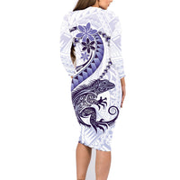 Purple Maori Tuatara Family Matching Long Sleeve Bodycon Dress and Hawaiian Shirt Luxury Pastel Pattern