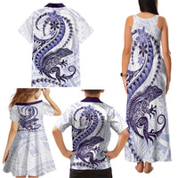 Purple Maori Tuatara Family Matching Tank Maxi Dress and Hawaiian Shirt Luxury Pastel Pattern
