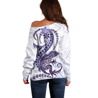Purple Maori Tuatara Off Shoulder Sweater Luxury Pastel Pattern