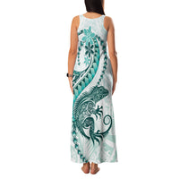 Teal Maori Tuatara Family Matching Tank Maxi Dress and Hawaiian Shirt Luxury Pastel Pattern