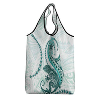 Teal Maori Tuatara Grocery Bag Luxury Pastel Pattern