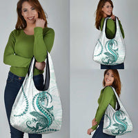 Teal Maori Tuatara Grocery Bag Luxury Pastel Pattern