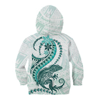 Teal Maori Tuatara Kid Hoodie Luxury Pastel Pattern