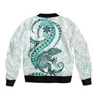 Teal Maori Tuatara Sleeve Zip Bomber Jacket Luxury Pastel Pattern LT01 - Polynesian Pride