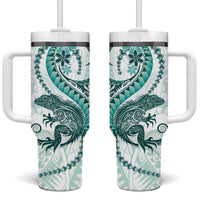 Teal Maori Tuatara Tumbler With Handle Luxury Pastel Pattern