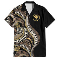 Hawaii Pineapple Brown Tribal Pattern Family Matching Off Shoulder Maxi Dress and Hawaiian Shirt - Polynesian Pride