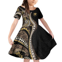 Hawaii Pineapple Brown Tribal Pattern Family Matching Off Shoulder Short Dress and Hawaiian Shirt LT01 Daughter's Dress Brown - Polynesian Pride