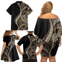 Hawaii Pineapple Brown Tribal Pattern Family Matching Off Shoulder Short Dress and Hawaiian Shirt LT01 - Polynesian Pride
