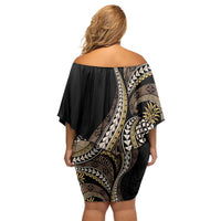 Hawaii Pineapple Brown Tribal Pattern Family Matching Off Shoulder Short Dress and Hawaiian Shirt LT01 - Polynesian Pride