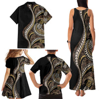 Hawaii Pineapple Brown Tribal Pattern Family Matching Tank Maxi Dress and Hawaiian Shirt - Polynesian Pride