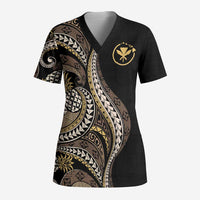 Hawaii Pineapple Brown Tribal Pattern Scrub Top LT01 Adult Brown - Polynesian Pride