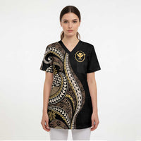Hawaii Pineapple Brown Tribal Pattern Scrub Top LT01 - Polynesian Pride