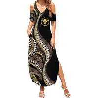 Hawaii Pineapple Brown Tribal Pattern Summer Maxi Dress - Polynesian Pride
