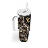 Hawaii Pineapple Brown Tribal Pattern Tumbler With Handle - Polynesian Pride