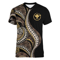 Hawaii Pineapple Brown Tribal Pattern Women V-Neck T-Shirt - Polynesian Pride