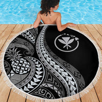 Hawaii Pineapple Gray Scale Tribal Pattern Beach Blanket - Polynesian Pride