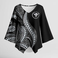 Hawaii Pineapple Gray Scale Tribal Pattern Kimono Sleeve Blouse LT01 Female Black - Polynesian Pride