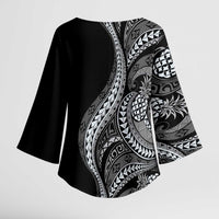 Hawaii Pineapple Gray Scale Tribal Pattern Kimono Sleeve Blouse LT01 - Polynesian Pride