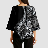Hawaii Pineapple Gray Scale Tribal Pattern Kimono Sleeve Blouse LT01 - Polynesian Pride