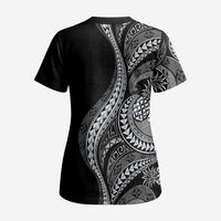 Hawaii Pineapple Gray Scale Tribal Pattern Scrub Top LT01 - Polynesian Pride