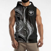 Hawaii Pineapple Gray Scale Tribal Pattern Sleeveless Zip Hoodie - Polynesian Pride