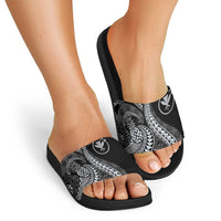 Hawaii Pineapple Gray Scale Tribal Pattern Slide Sandals - Polynesian Pride