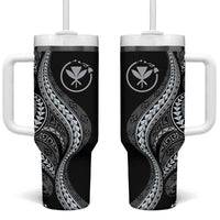 Hawaii Pineapple Gray Scale Tribal Pattern Tumbler With Handle - Polynesian Pride