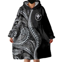 Hawaii Pineapple Gray Scale Tribal Pattern Wearable Blanket Hoodie - Polynesian Pride
