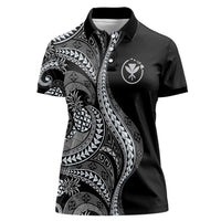 Hawaii Pineapple Gray Scale Tribal Pattern Women Polo Shirt LT01 Female Black - Polynesian Pride