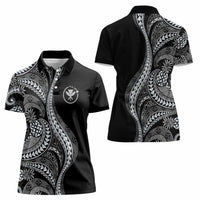 Hawaii Pineapple Gray Scale Tribal Pattern Women Polo Shirt LT01 - Polynesian Pride