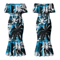 Custom Fijian Rugby Couples Matching Mermaid Dress and Long Sleeve Button Shirt Grunge Palm Stylized LT01 - Polynesian Pride