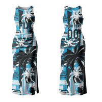 Custom Fijian Rugby Family Matching Tank Maxi Dress and Hawaiian Shirt Grunge Palm Stylized LT01 Mom's Dress Blue - Polynesian Pride