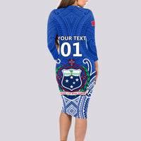 Custom Samoa Rugby Long Sleeve Bodycon Dress Manu Samoa Go 2023 World Cup LT01 - Polynesian Pride