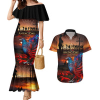 New Zealand Tui Bird Soldier ANZAC Couples Matching Mermaid Dress and Hawaiian Shirt Lest We Forget LT03 Black - Polynesian Pride