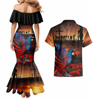 New Zealand Tui Bird Soldier ANZAC Couples Matching Mermaid Dress and Hawaiian Shirt Lest We Forget LT03 - Polynesian Pride