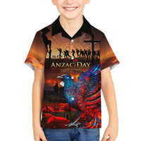 New Zealand Tui Bird Soldier ANZAC Family Matching Off Shoulder Maxi Dress and Hawaiian Shirt Lest We Forget LT03