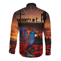 New Zealand Tui Bird Soldier ANZAC Long Sleeve Button Shirt Lest We Forget LT03